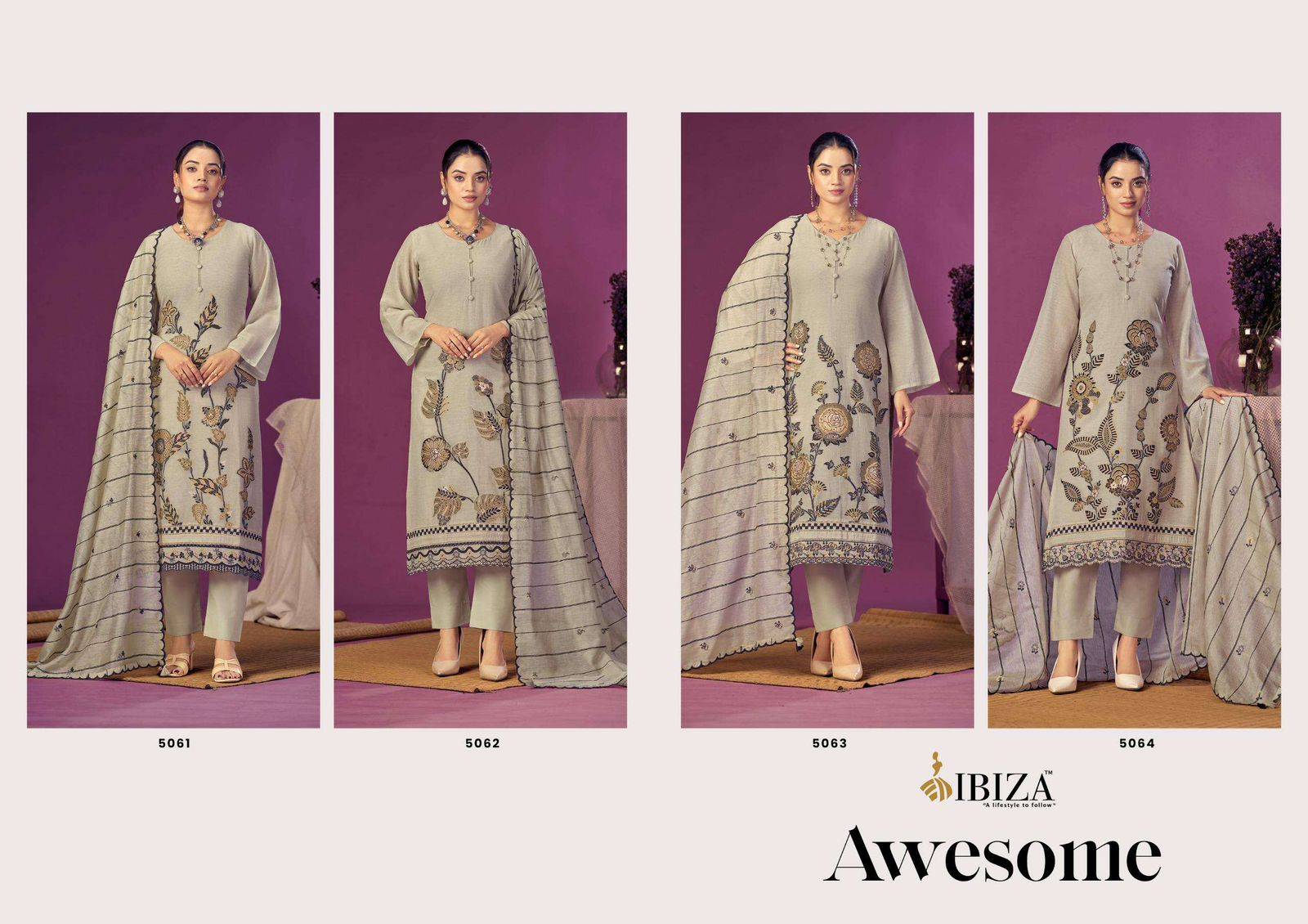 AWESOME By IBIZA 5061 To 5064 Series Beautiful Festive Suits Stylish Colorful Fancy Casual Wear JACQUARD Digital Print Dresses At Wholesale Price